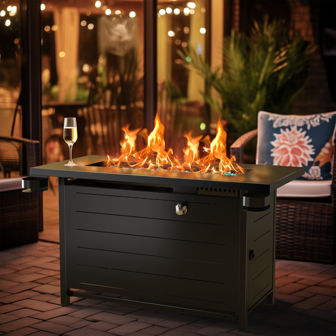 Laurean 25" H x 43" W Propane Fire Table Outdoor Fire Pit with Lid